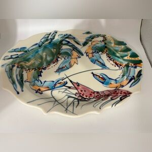 The Annapolis Pottery Co. Shrimp Seafood Oval Platter Artist Signed